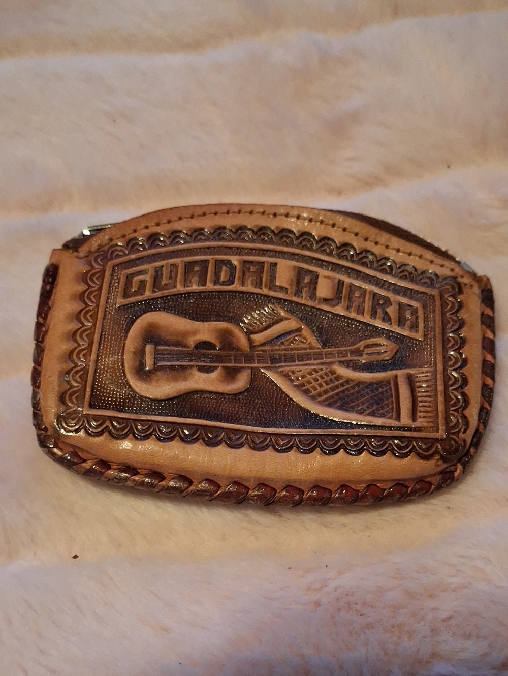 Guadalajara Embossed Leather Coin Purse - Tan/Brown